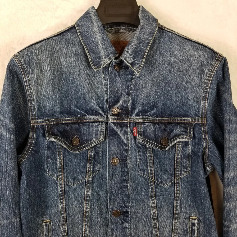 VTG Levis Mens Denim Trucker Jacket Sz M‎ Medium Wash Blue Jean Button Up Coat - Picture 6 of 11